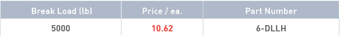  Break Load (lb),Price   ea ,Part Number,5000,10 62,6-DLLH