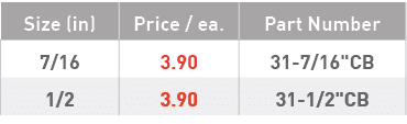 Size (in),Price   ea ,Part Number,7 16,3 90,31-7 16  CB,1 2,3 90,31-1 2  CB