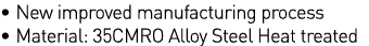   New improved manufacturing process   Material: 35CMRO Alloy Steel Heat treated