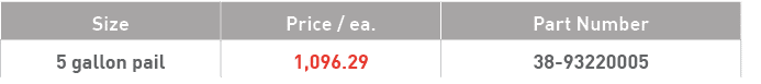 Size,Price   ea ,Part Number,5 gallon pail,1,096 29,38-93220005
