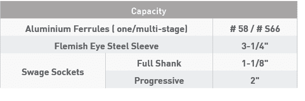 Capacity,Aluminium Ferrules ( one multi-stage),# 58   # S66,Flemish Eye Steel Sleeve,3-1 4  ,Swage Sockets,Full Shank   