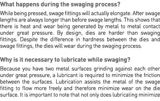 What happens during the swaging process  While being pressed, swage fittings will actually elongate  After swage leng   