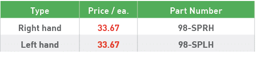 Type,Price   ea ,Part Number,Right hand,33 67,98-SPRH,Left hand,33 67,98-SPLH