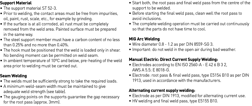 Support Material   The support material ST 52-3    Prior to welding, the contact areas must be free from impurities,    