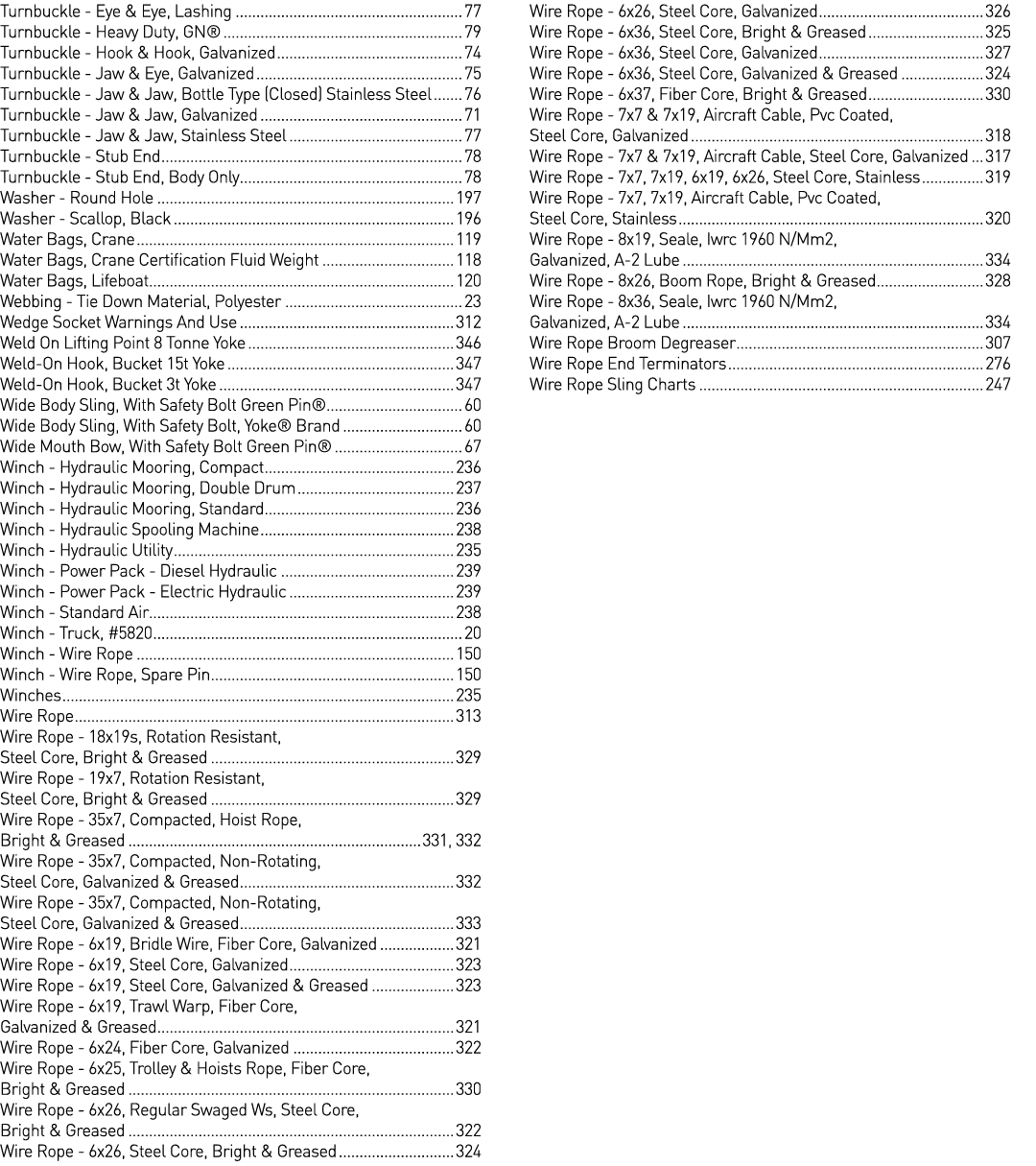 Turnbuckle - Eye & Eye, Lashing 77 Turnbuckle - Heavy Duty, GN  79 Turnbuckle - Hook & Hook, Galvanized 74 Turnbuckle   